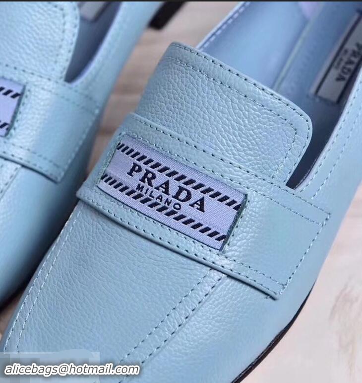 Specials Imitation Prada Logo Leather Loafers P94801 Baby Blue