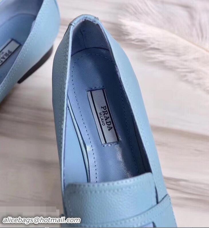 Specials Imitation Prada Logo Leather Loafers P94801 Baby Blue