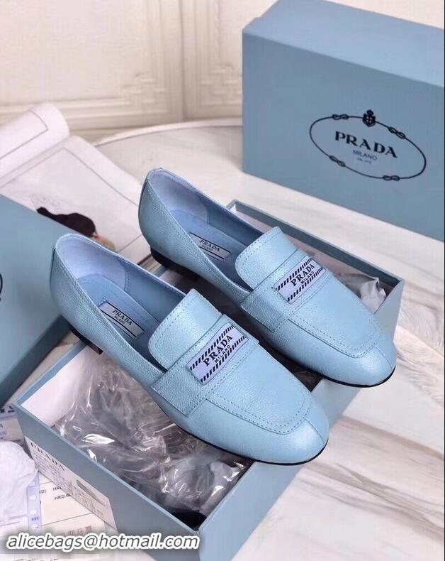 Specials Imitation Prada Logo Leather Loafers P94801 Baby Blue