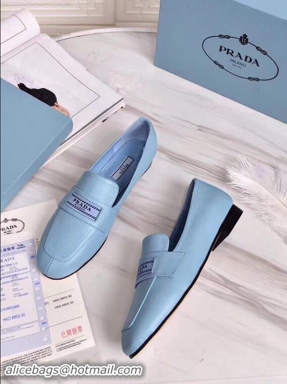 Specials Imitation Prada Logo Leather Loafers P94801 Baby Blue