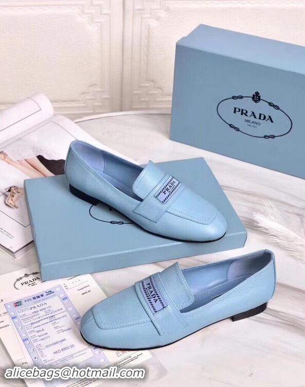 Specials Imitation Prada Logo Leather Loafers P94801 Baby Blue