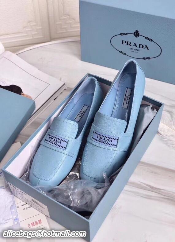 Specials Imitation Prada Logo Leather Loafers P94801 Baby Blue