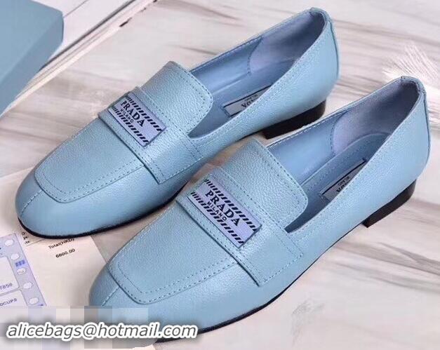 Specials Imitation Prada Logo Leather Loafers P94801 Baby Blue