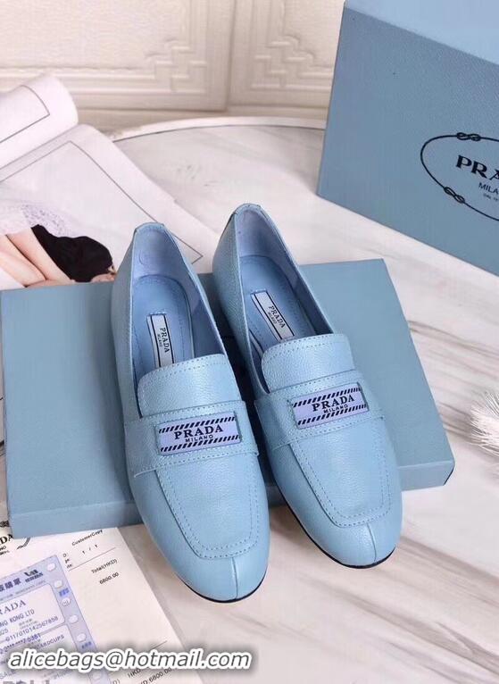 Specials Imitation Prada Logo Leather Loafers P94801 Baby Blue