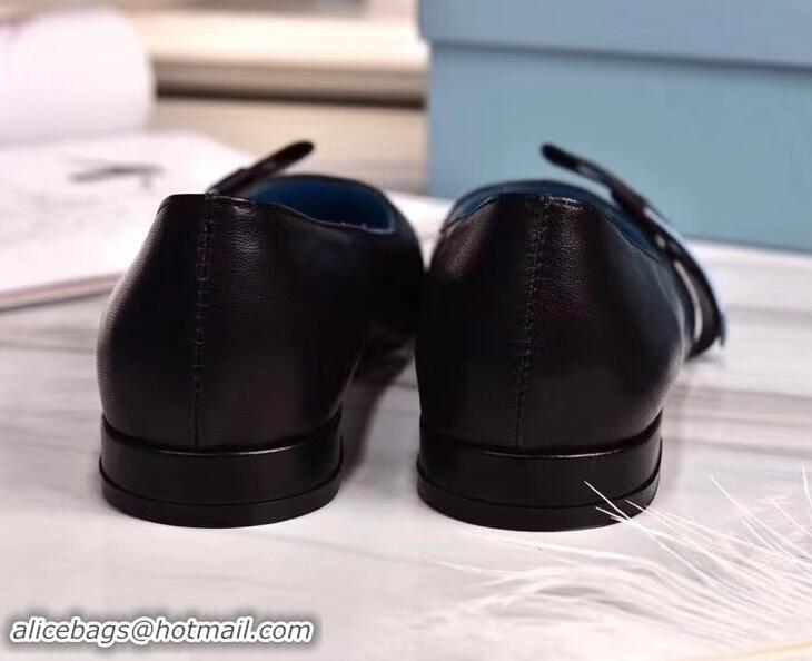 Faux Cheapest Prada Heel 1.5cm Logo Leather Ballerinas P94804 Black