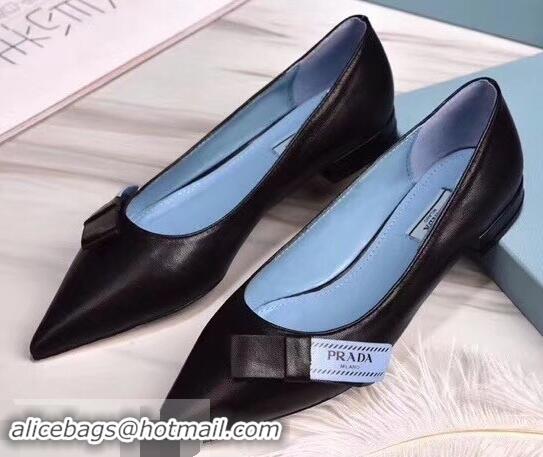 Faux Cheapest Prada Heel 1.5cm Logo Leather Ballerinas P94804 Black