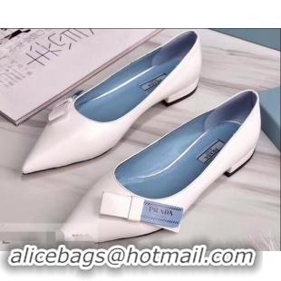 Design Cheapest Prada Heel 1.5cm Logo Leather Ballerinas P94804 White