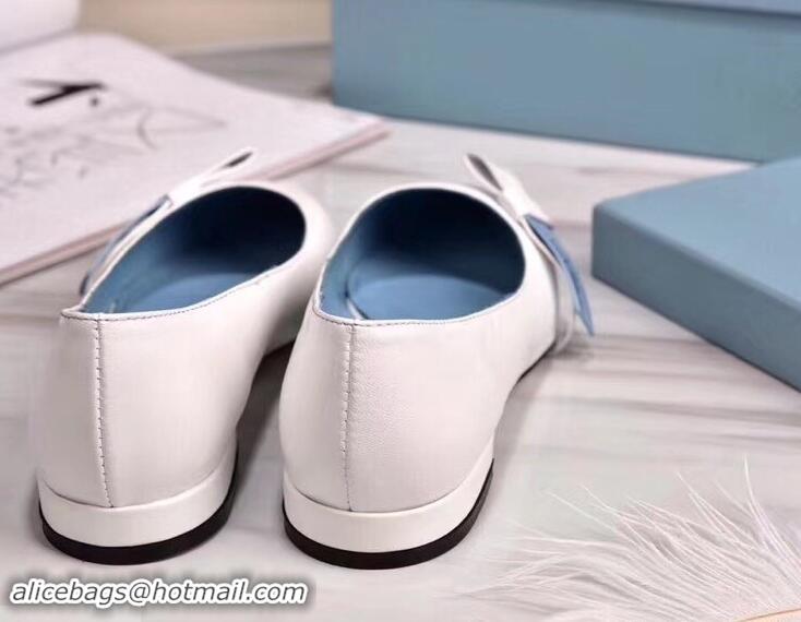 Design Cheapest Prada Heel 1.5cm Logo Leather Ballerinas P94804 White