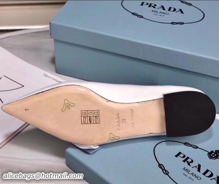 Design Cheapest Prada Heel 1.5cm Logo Leather Ballerinas P94804 White