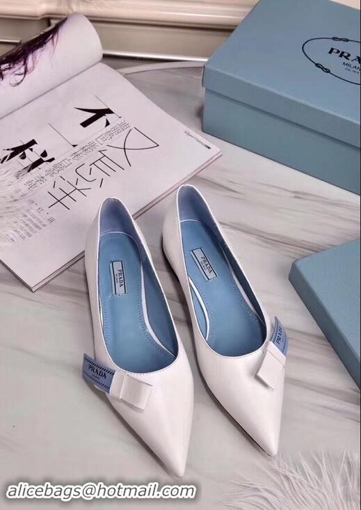 Design Cheapest Prada Heel 1.5cm Logo Leather Ballerinas P94804 White