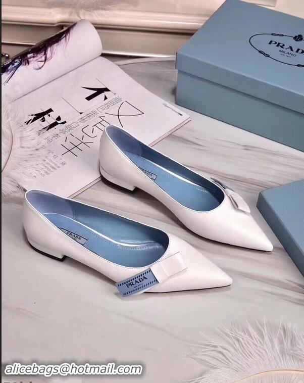 Design Cheapest Prada Heel 1.5cm Logo Leather Ballerinas P94804 White