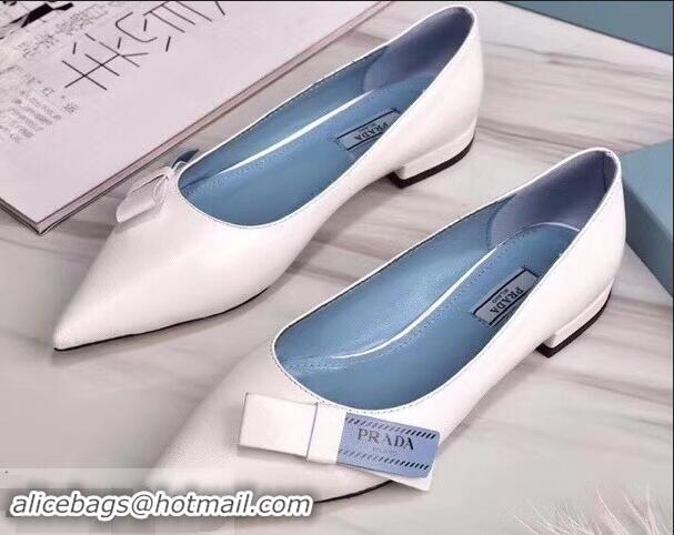 Design Cheapest Prada Heel 1.5cm Logo Leather Ballerinas P94804 White