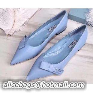 Hot Sell Prada Heel 1.5cm Logo Leather Ballerinas P94804 Baby Blue