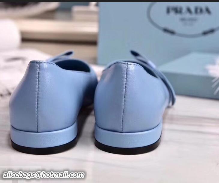 Hot Sell Prada Heel 1.5cm Logo Leather Ballerinas P94804 Baby Blue