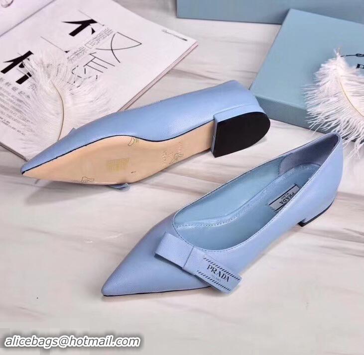 Hot Sell Prada Heel 1.5cm Logo Leather Ballerinas P94804 Baby Blue