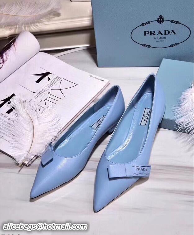 Hot Sell Prada Heel 1.5cm Logo Leather Ballerinas P94804 Baby Blue