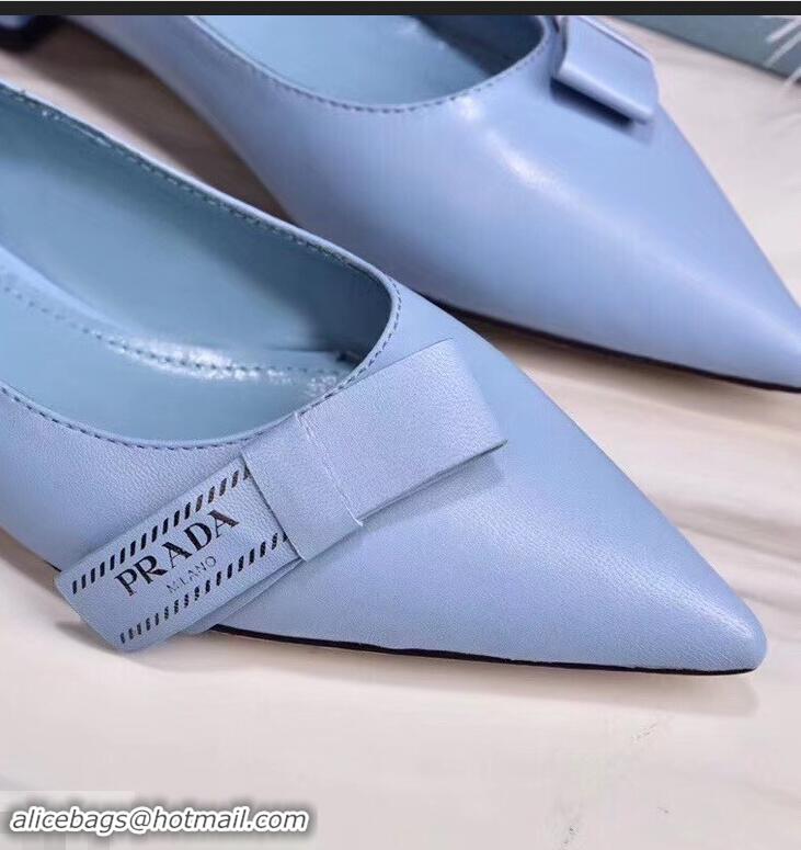 Hot Sell Prada Heel 1.5cm Logo Leather Ballerinas P94804 Baby Blue