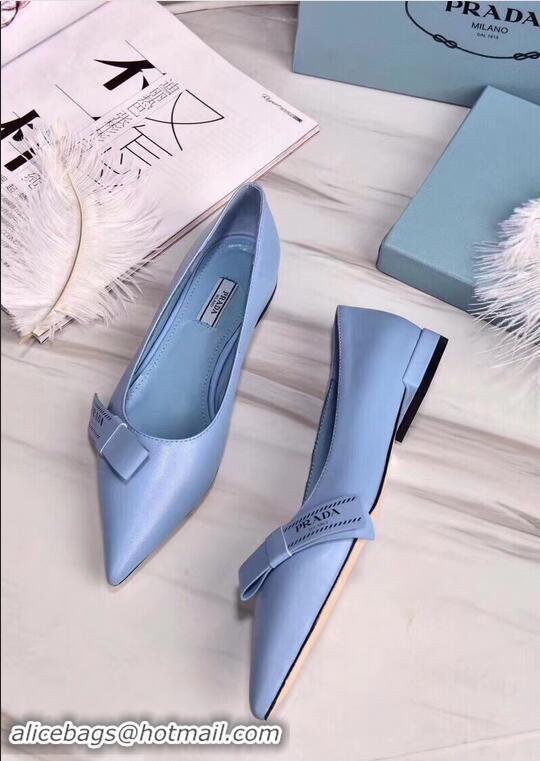 Hot Sell Prada Heel 1.5cm Logo Leather Ballerinas P94804 Baby Blue