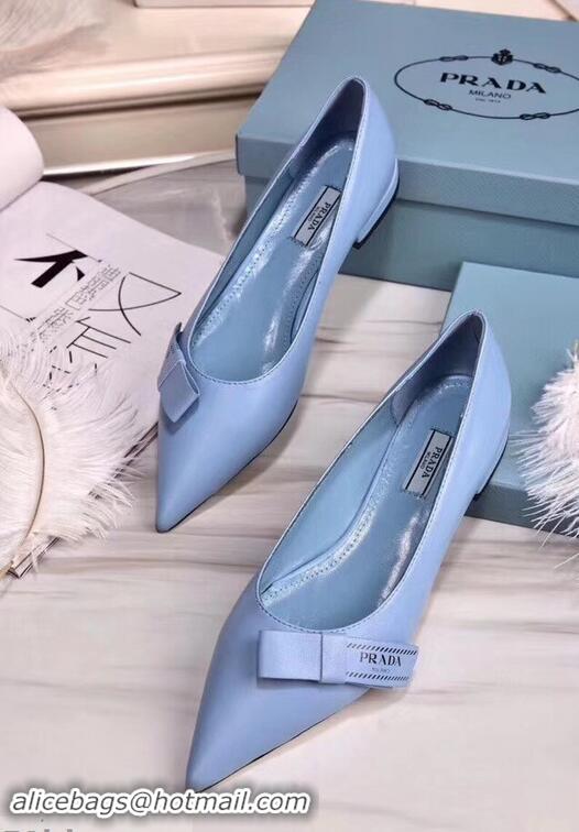 Hot Sell Prada Heel 1.5cm Logo Leather Ballerinas P94804 Baby Blue