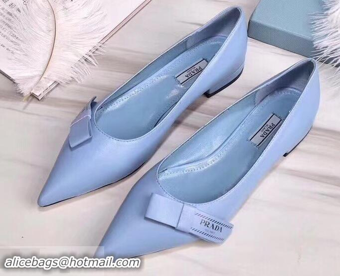 Hot Sell Prada Heel 1.5cm Logo Leather Ballerinas P94804 Baby Blue