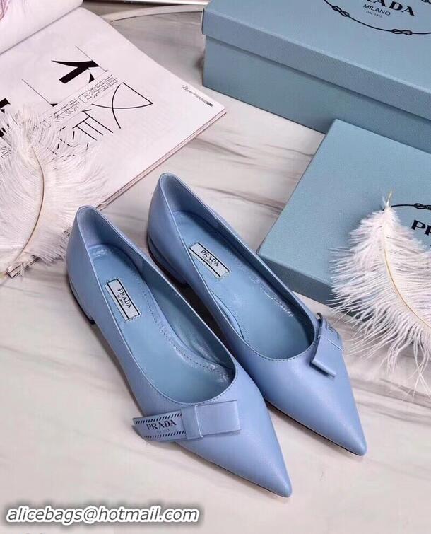 Hot Sell Prada Heel 1.5cm Logo Leather Ballerinas P94804 Baby Blue