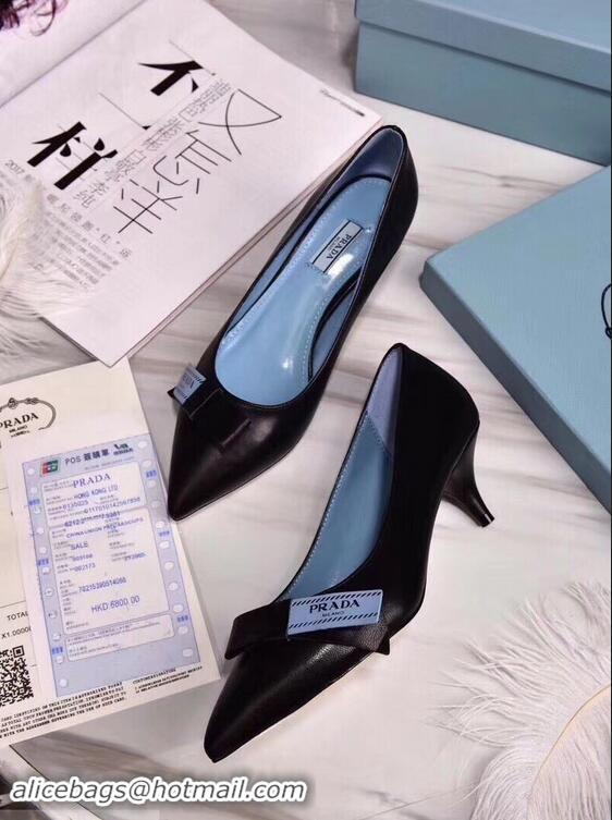 High Quality Prada Heel 5cm Logo Leather Pumps P94807 Black