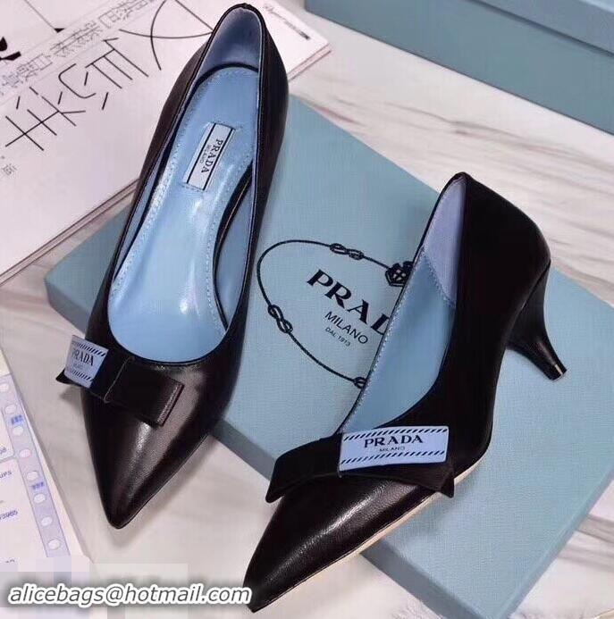 High Quality Prada Heel 5cm Logo Leather Pumps P94807 Black