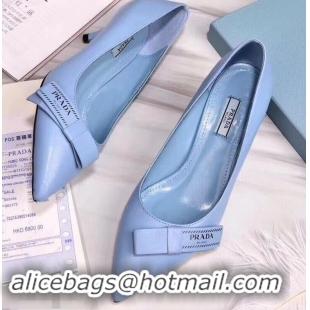 Cheapest Prada Heel 5cm Logo Leather Pumps P94807 Baby Blue