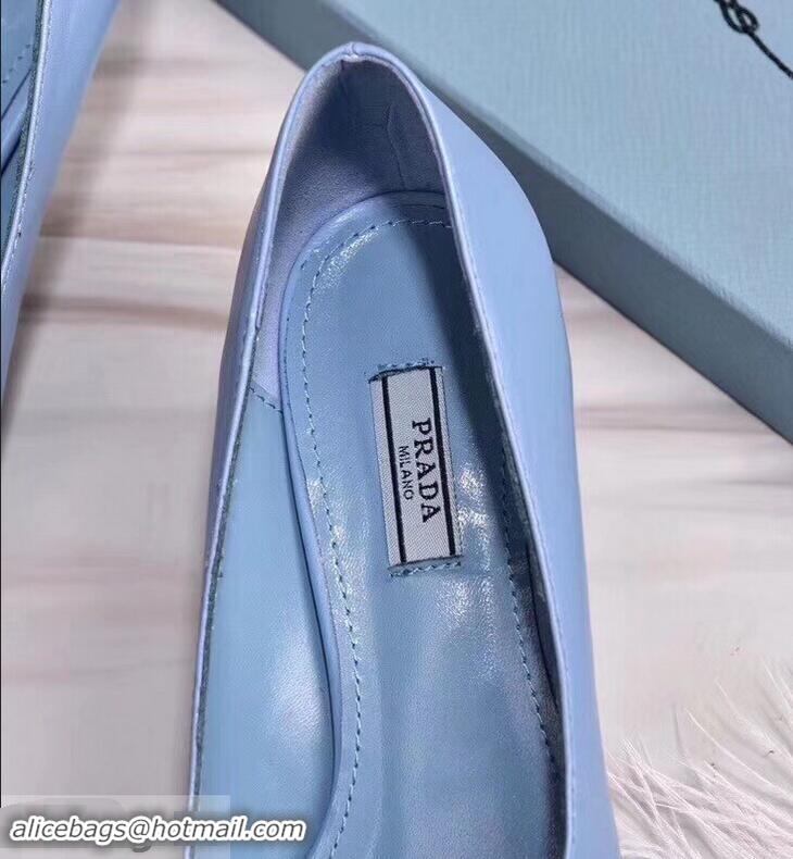 Cheapest Prada Heel 5cm Logo Leather Pumps P94807 Baby Blue