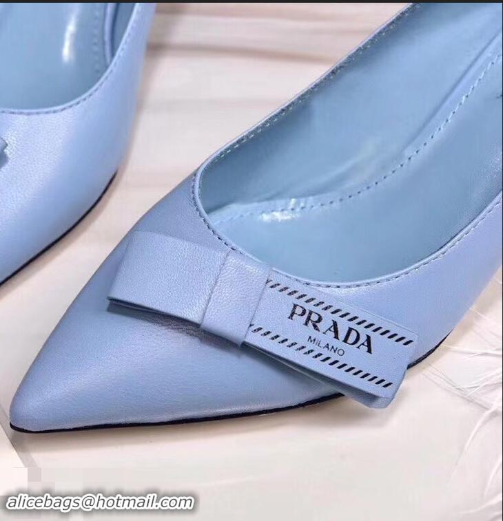 Cheapest Prada Heel 5cm Logo Leather Pumps P94807 Baby Blue