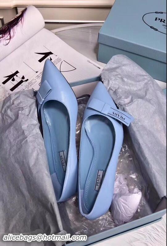 Cheapest Prada Heel 5cm Logo Leather Pumps P94807 Baby Blue