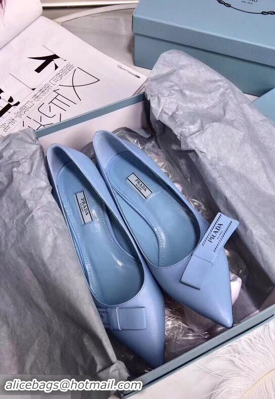 Cheapest Prada Heel 5cm Logo Leather Pumps P94807 Baby Blue