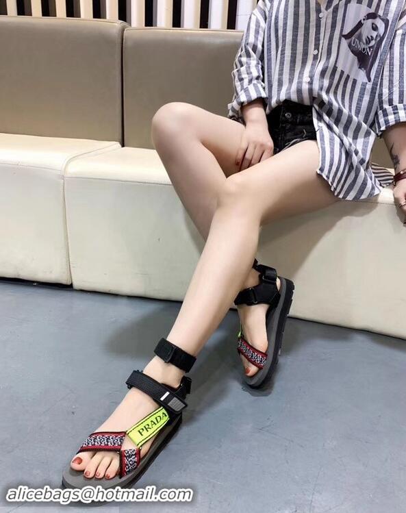 Designe Imitation Prada Multicolor Embroidered Flat Sandals P94803 2019