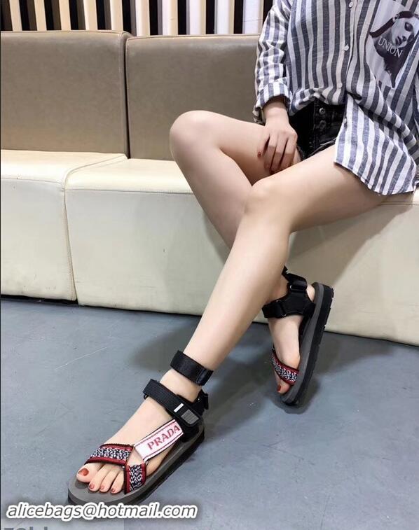 AAA Faux Prada Multicolor Embroidered Flat Sandals P94805 2019