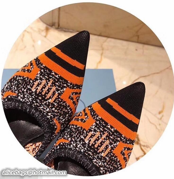 Cheapest Prada Heel 8.5cm Geometric Pattern Jacquard Knit Fabric Pointy Toe Pumps P94815 Orange 2019