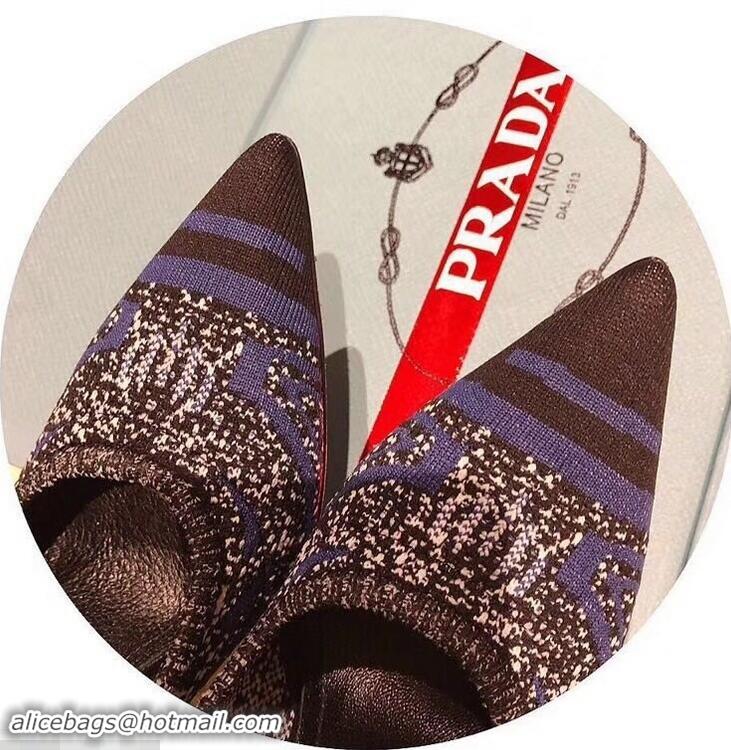 Best Grade Prada Heel 8.5cm Geometric Pattern Jacquard Knit Fabric Pointy Toe Pumps P94815 Blue 2019