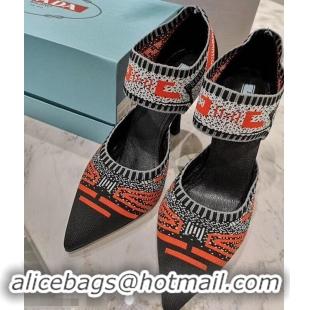 Discount Prada Heel 8.5cm Geometric Pattern Jacquard Knit Fabric Pumps P94822 Orange 2019