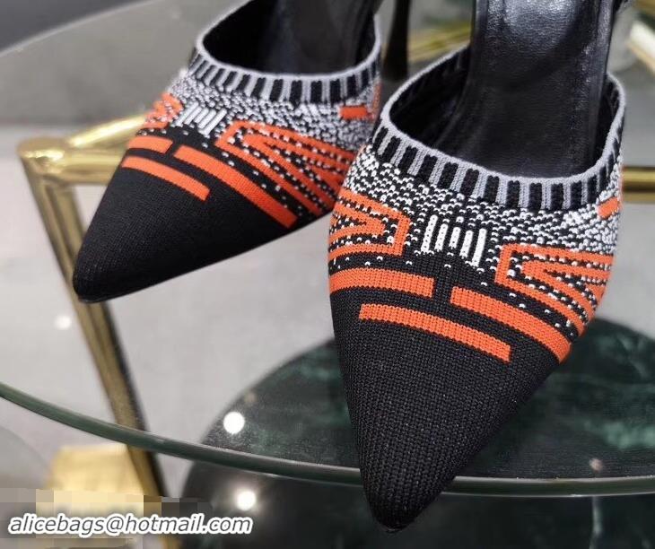 Discount Prada Heel 8.5cm Geometric Pattern Jacquard Knit Fabric Pumps P94822 Orange 2019