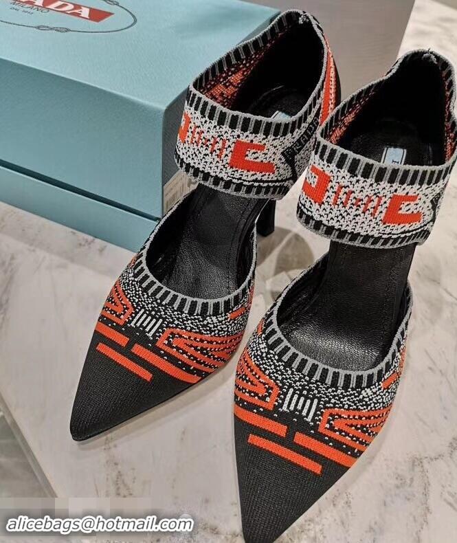 Discount Prada Heel 8.5cm Geometric Pattern Jacquard Knit Fabric Pumps P94822 Orange 2019