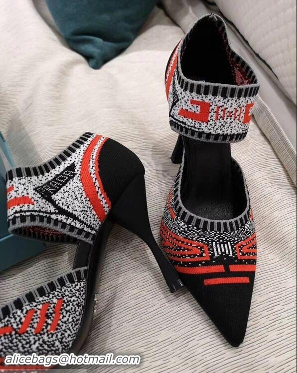 Discount Prada Heel 8.5cm Geometric Pattern Jacquard Knit Fabric Pumps P94822 Orange 2019