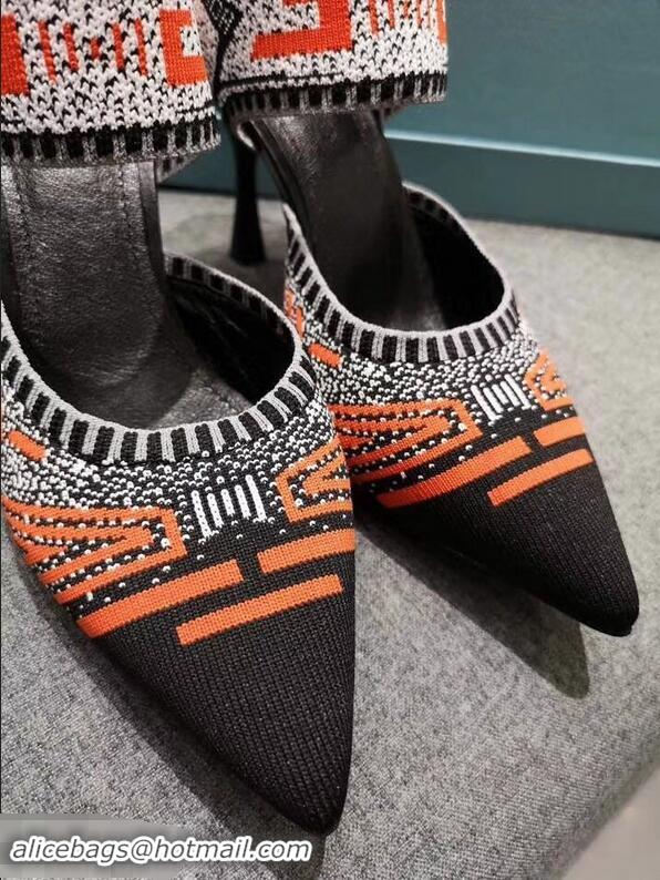 Discount Prada Heel 8.5cm Geometric Pattern Jacquard Knit Fabric Pumps P94822 Orange 2019