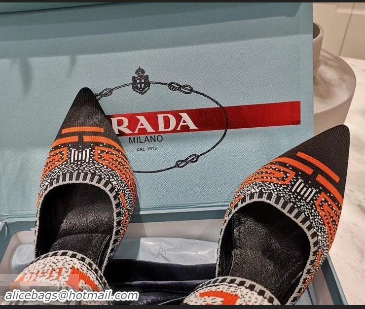 Discount Prada Heel 8.5cm Geometric Pattern Jacquard Knit Fabric Pumps P94822 Orange 2019