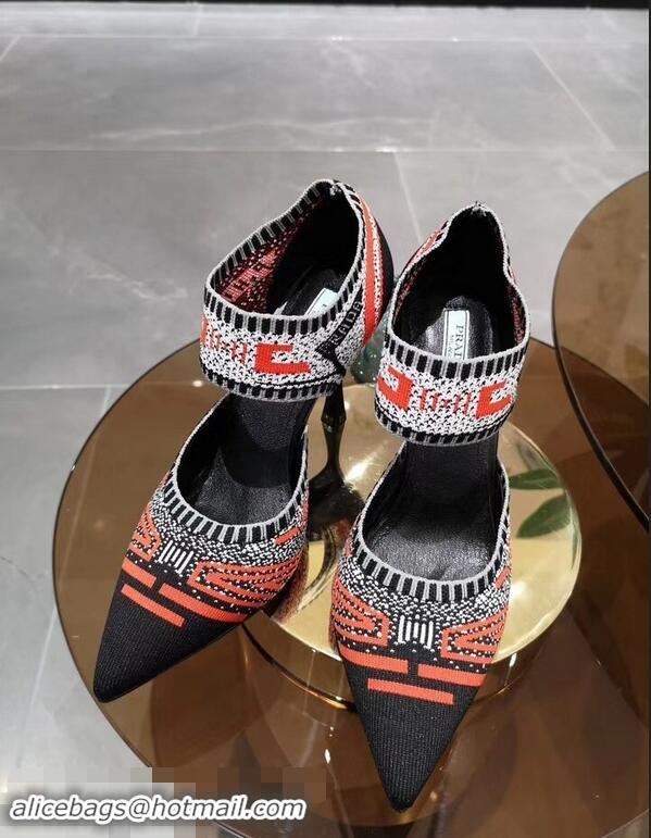 Discount Prada Heel 8.5cm Geometric Pattern Jacquard Knit Fabric Pumps P94822 Orange 2019