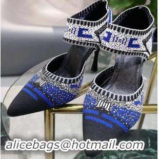 Luxury Prada Heel 8.5cm Geometric Pattern Jacquard Knit Fabric Pumps P94822 Blue 2019