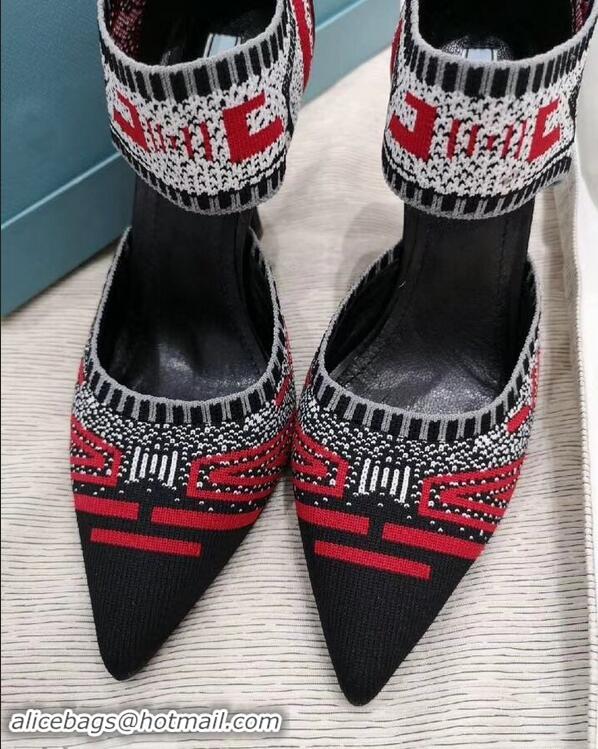 Buy Prada Heel 8.5cm Geometric Pattern Jacquard Knit Fabric Pumps P94822 Red 2019