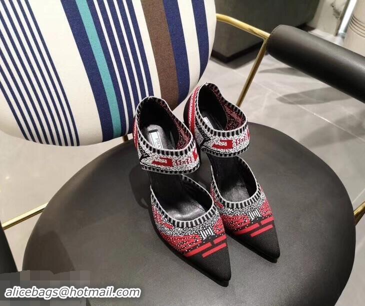 Buy Prada Heel 8.5cm Geometric Pattern Jacquard Knit Fabric Pumps P94822 Red 2019