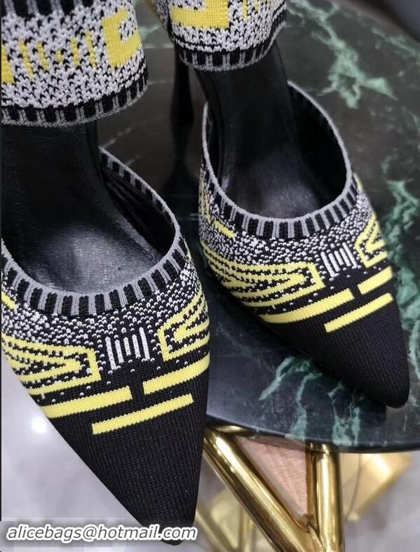 Wholesale Prada Heel 8.5cm Geometric Pattern Jacquard Knit Fabric Pumps P94822 Yellow 2019