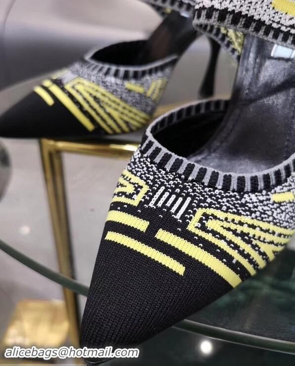 Wholesale Prada Heel 8.5cm Geometric Pattern Jacquard Knit Fabric Pumps P94822 Yellow 2019