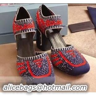 Hot Sell Prada Geometric Pattern Jacquard Knit Fabric Pumps P94828 Red/Blue 2019