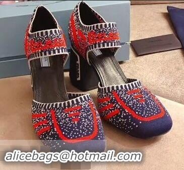 Hot Sell Prada Geometric Pattern Jacquard Knit Fabric Pumps P94828 Red/Blue 2019